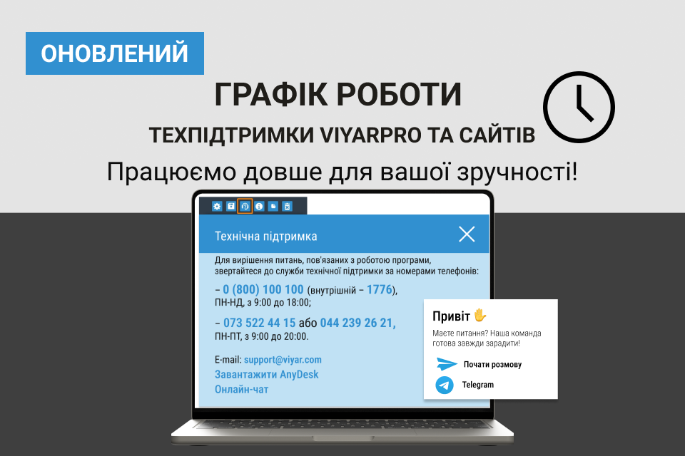 Оновлений графік роботи техпідтримки ViyarPro та сайтів