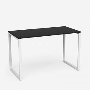 Стіл U,  120х60 см,  Чорна стільниця гладка/Білий метал опори