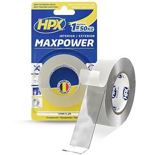 Лента двухсторонняя акриловая универсальная прозрачная HPX MAXPOWER 19мм х 1мм х 2м