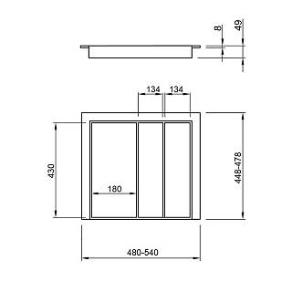 Лоток универсальный 600 под 2 вкладки W=540 L=478 (LKB.540.478) Серый