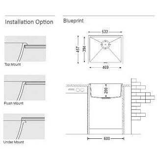 Мийка граніт Quadro 53x46 титаніум Fabiano