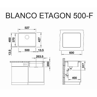 Мойка ETAGON 500-F SILGRANIT (в уровень) нежный белый BLANCO (527074)