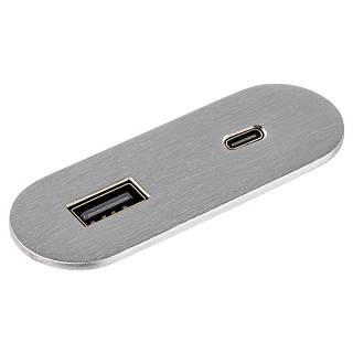 VersaPICK USB-розетка овальна,  1 USB порту (5В / 9В,  3А / 2A),  110-220В,  IP20,  ZAMAK,  нержавіюча ста