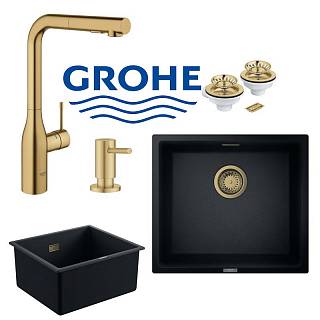 Набор для кухни Grohe гранитная мойка 31653AP0 + смес. 30270GN0 + дозат. 40535GN0+40997GN0,  черный