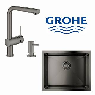 Набор для кухни Grohe K700U стальная мойка 31574AL1+смес. 30274AL0+дозатор 40535AL0,  матовый графит