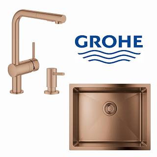 Набор для кухни Grohe мойка 31574DL1 + смеш. 30274DL0 + дозатор 40535DL0 матовый теплый закат