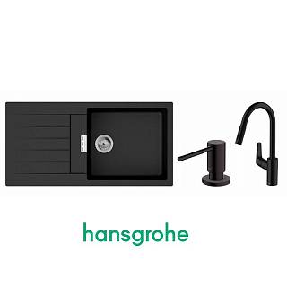 Набор для кухни мойка S520-F480 черный+смеситель Focus M41+дозатор A41 черный матовый Hansgrohe