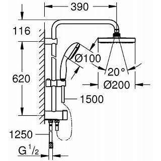 Душевая система New Tempesta 200,  хром Grohe (27389002)