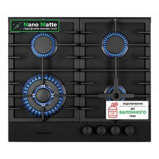 Газова варильна поверхня HGG 964 FGT BH Nano Matte чорне скло INTERLINE
