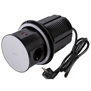 Выдвижной розеточный блок Lumine SUPERNOVA 3xрозетки,  3xUSB A+C (65W),  черный