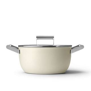 Каструля CSF2412CRM 24 см,  з кришкою,  керамічне покриття,  кремовий матовий Smeg (50'S RETRO STYLE)