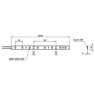 LED-2835 SMD лента,  60 LEDs/M,  4.8W,  12V,  L=1000mm,  IP20,  холодн. белый свет - остаток