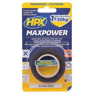 Стрічка двостороння для монтажу дзеркал Maxpower (25х1, 1) 1, 5м акрилова чорна HPX