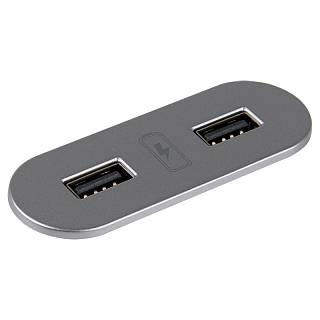 VersaPICK USB-розетка овальна,  2 USB порта (5В,  2, 1А),  110-220В,  IP20,  полімер,  срібло
